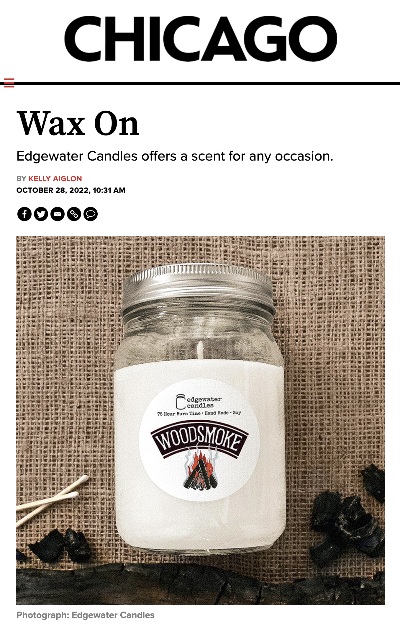 Chicago Magazine's favorite Edgewater Candle Scents!