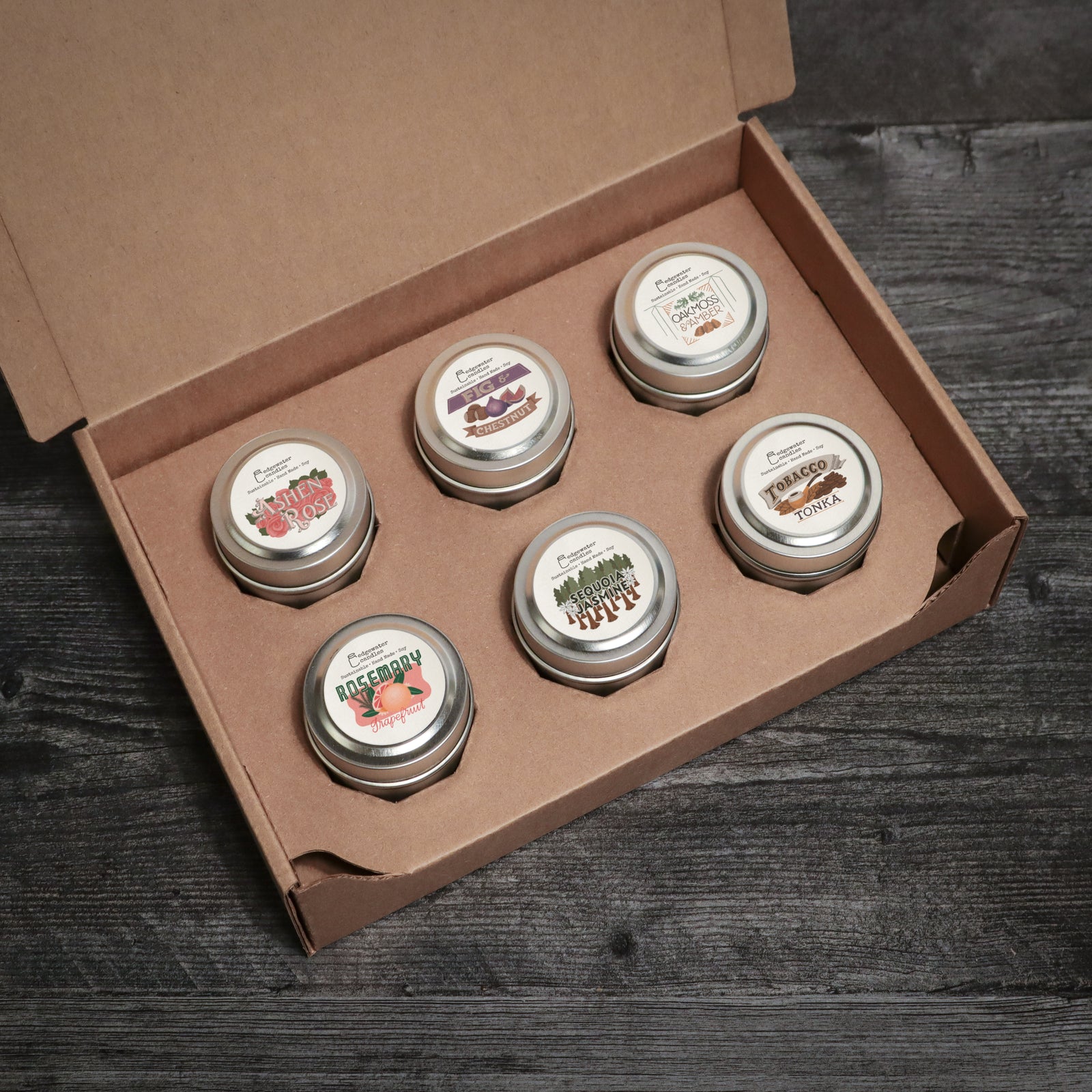 Create your own Edgewater Candles mini-tin collection!
