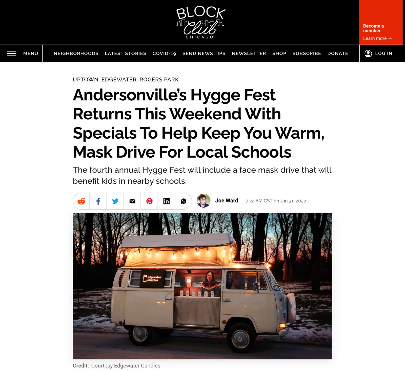 Block Club Chicago features the Candle Camper for Andersonville Hygge Fest