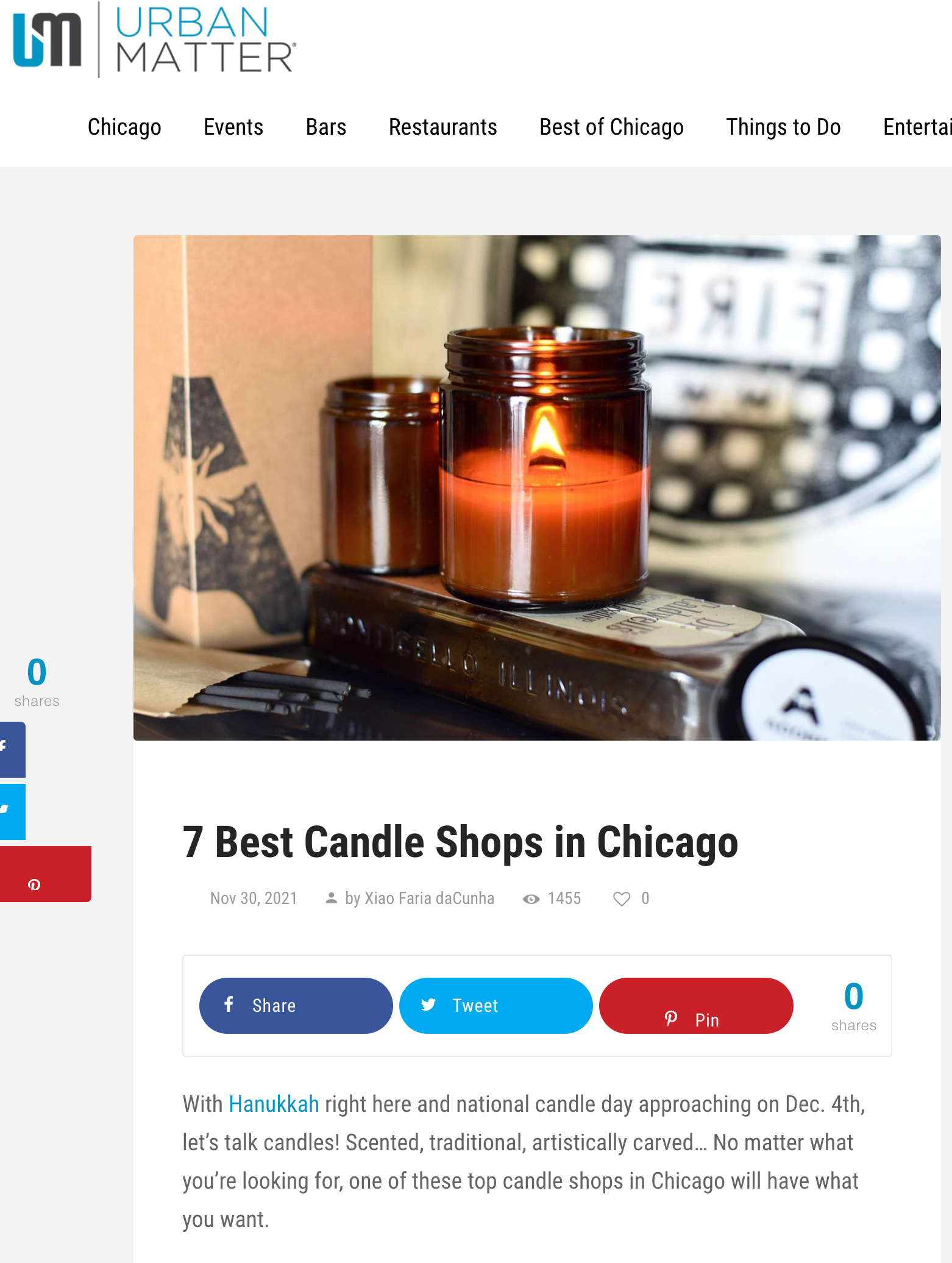 Urban Matter lists us as one of the best candle shops!